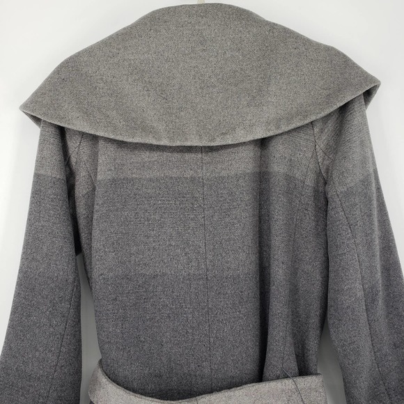 Calvin Klein Wool Blend Wrap Coat 8 Belted Long Sleeve Ombre Pattern Gray Black - Picture 5 of 11